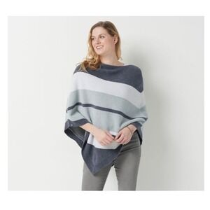 Barefoot Dreams CozyChic Ultra Lite Ocean Breeze Poncho Blue Stripe One Size